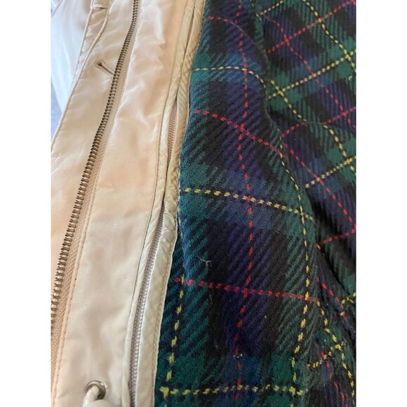 Eddie Bauer Beige Long Coat Goose Down Plaid Lining Button Zipper Closure Medium - Picture 5 of 15